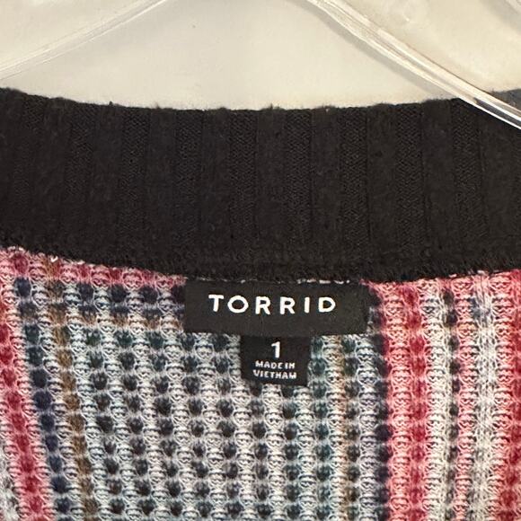 Torrid Brushed Waffle Surplice Drop Shoulder Top Womens Size 1X Black Red Plaid - Picture 8 of 12